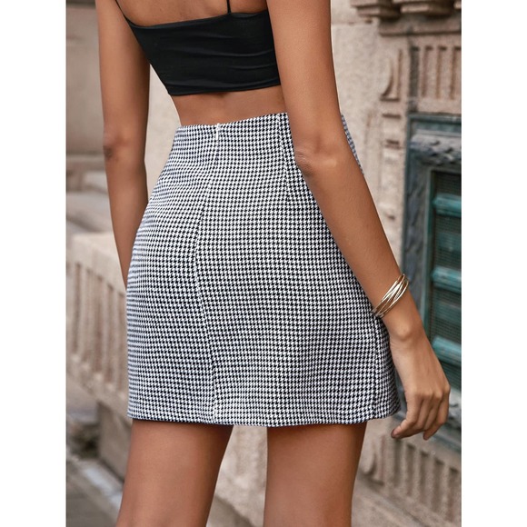 Houndstooth High waist Mini Skirt black white - Picture 2 of 6